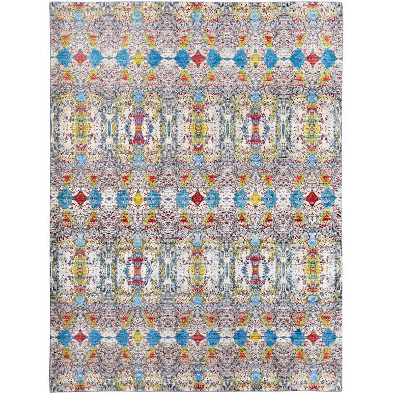 Hand-Knotted High-Quality Blue, Beige, and Yellow Area Rug