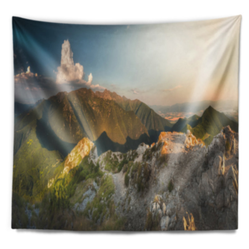 Paysage, montagnes rocheuses vertes, tapisserie panoramique, H 50 po x l 60 po