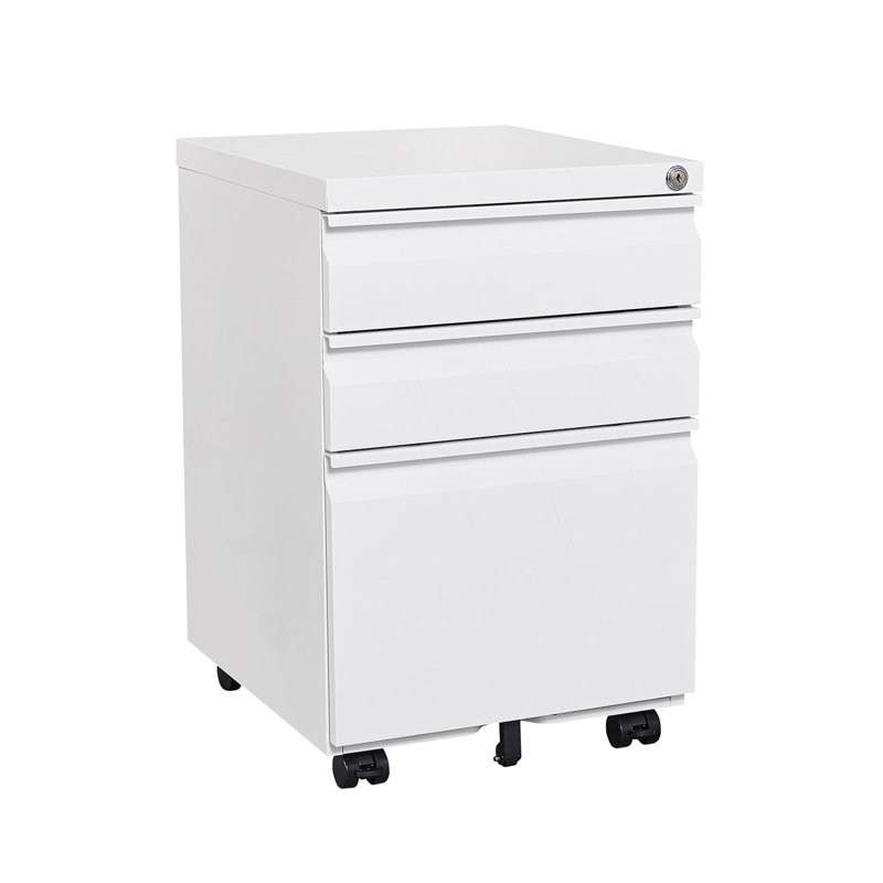 Stylish 3-Drawer Mobile Filing Cabinet With Lock, White