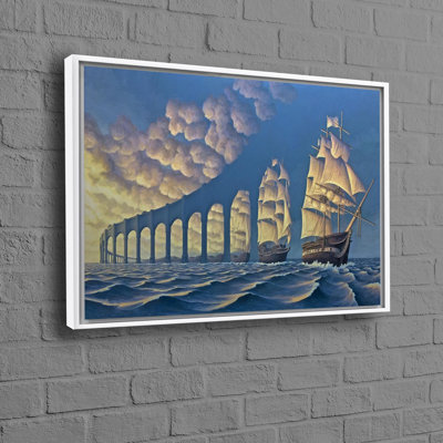 Large Modern Art Canvas Print Of Surreal Ship And Bridge Made Of Sky Wall Hanging Perfect For Personalized Baby Gift