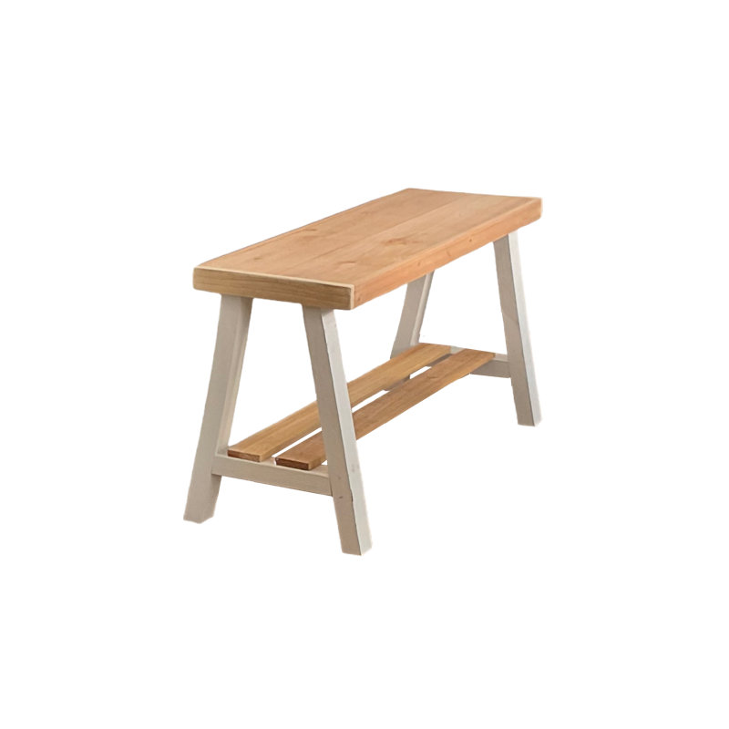 Minoo Solid Wood Storage Bench, Beige/White