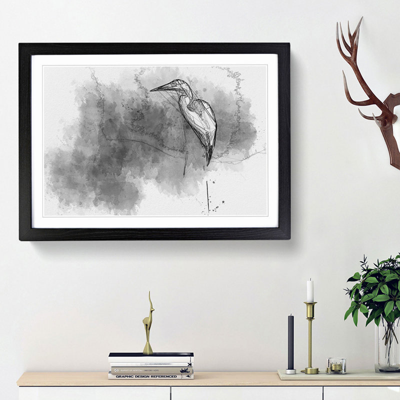 Stork Bird in Abstract - Framed Print, 62cm H x 87cm W x 2cm D, Black Framed