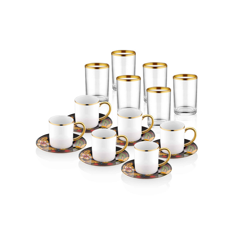 Ensemble de tasses à café Leonore, 12, Rouge / Or / Noir