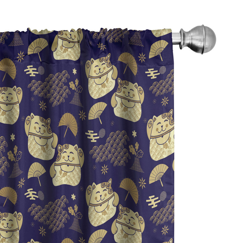 Japanese Cat Semi-Sheer Rod Pocket Curtain Panels, 28" x 84"