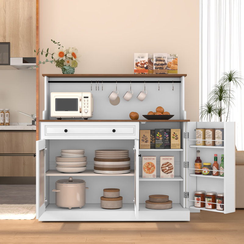 Garde-manger avec porte vitrée et tablette pour micro-ondes, Blanc
