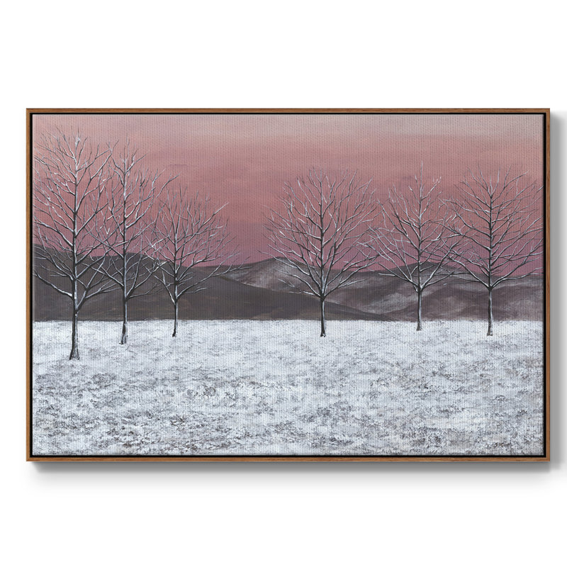 «Sunset Snowfall I», peinture sur toile encadrée, Cadre noyer, H 27 po x l 41 po x P 2 po