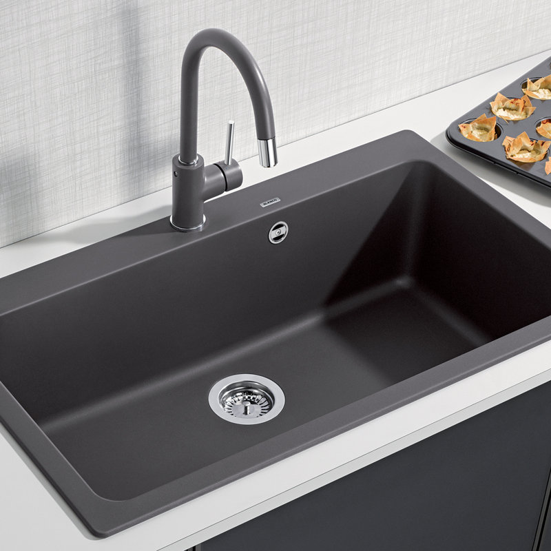 Naya Single Bowl Inset Kitchen Sink, Rock Grey