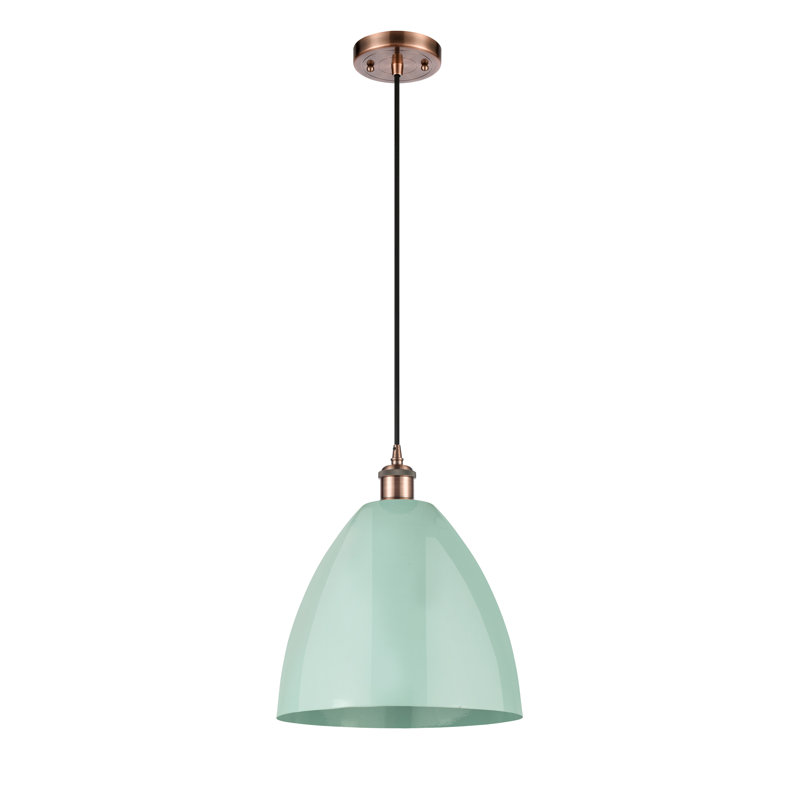 Luminaire suspendu conique 1 lumière, H 14,75 po x l 12 po x P 12 po, Vert clair, Cuivre antique