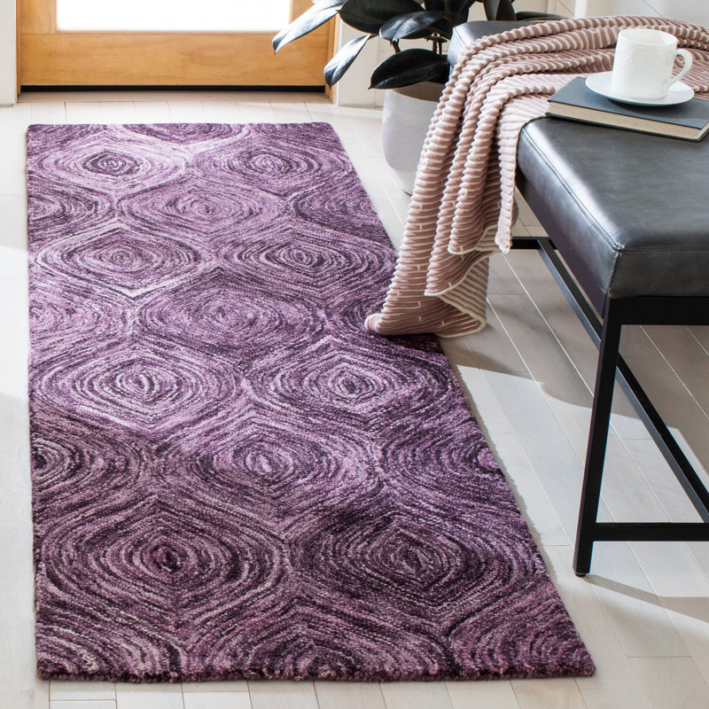Tapis mauve en laine touffeté à la main Alora, Tapis de couloir 2 pi 3 po x 8 pi