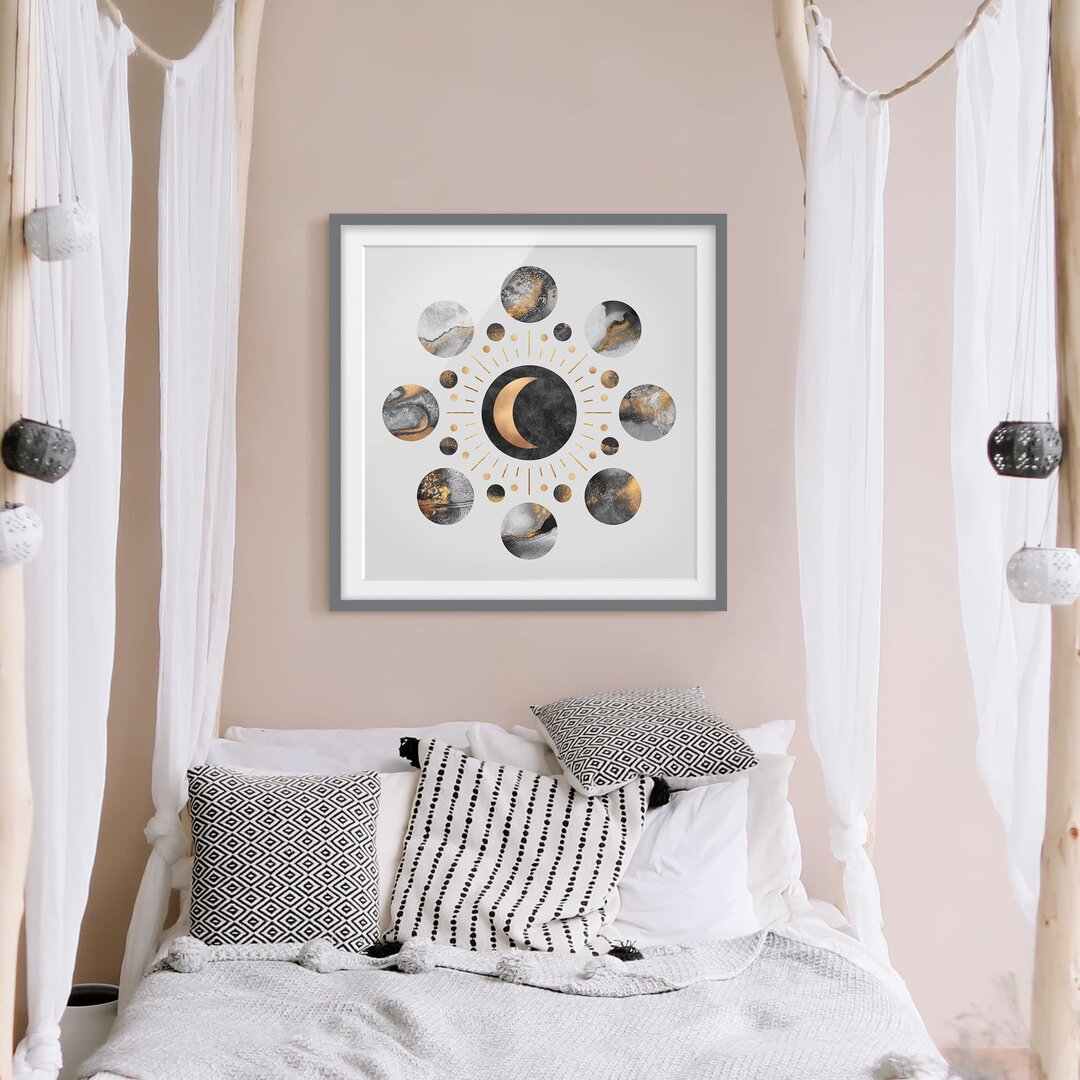 Gerahmter Grafikdruck Moon Phases Abstract Gold