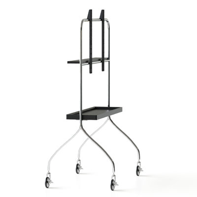 Meuble télé pour téléviseur de 43 à 70 po, meuble de plancher mobile noir antique, rouleau rotatif à 360 degrés, pieds en acier inoxydable, armoire multi-usage de style américain 60 69, métal et frêne brun