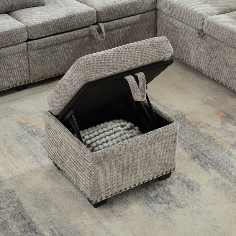 Canapé modulaire en L de 97 po avec siège et repose-pieds de rangement en L 97 po, Gris chenille