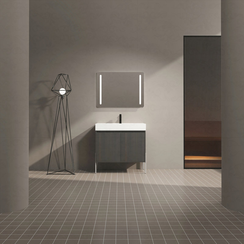 Meuble-lavabo autoportant avec lavabo en résine, armoire de rangement avec portes à fermeture douce, 36"