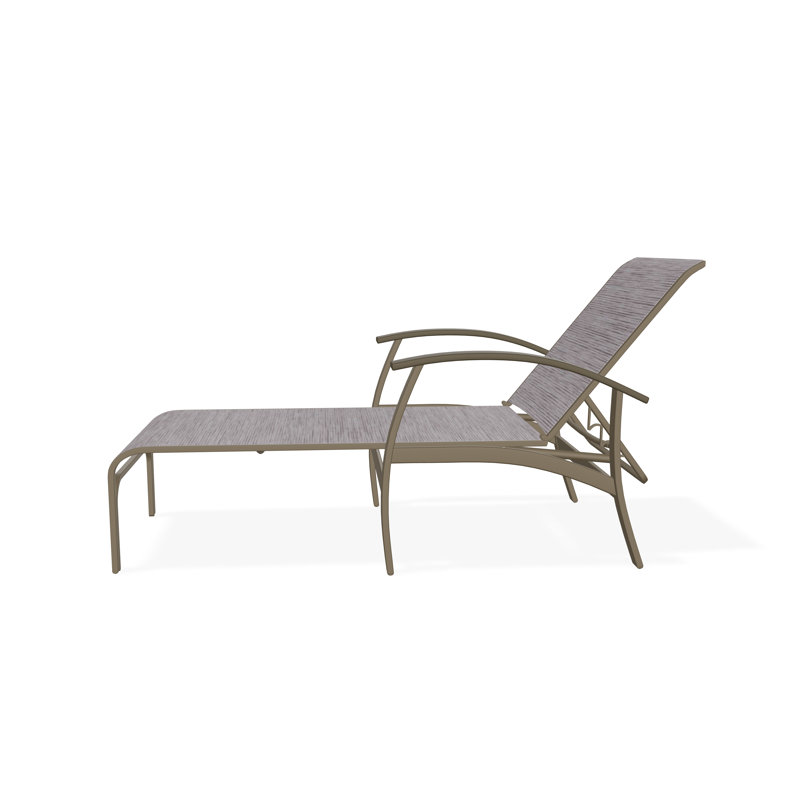 Belle Isle Sling Aluminum Frame Four Position Lay-flat Chaise With Marine Grade Polymer Arm Accent, Fossil, Beachwood
