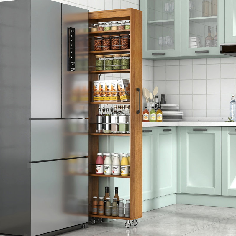 Étagère ouverte 7 côtés à 7 niveaux avec rangement coulissant et multi-fonctions pour la cuisine, le salon et les espaces étroits