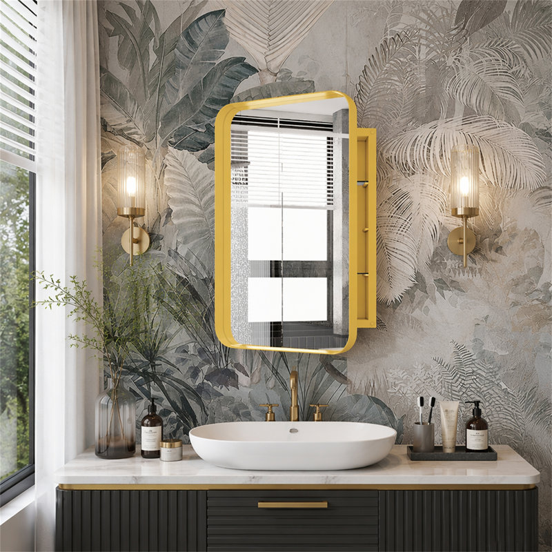 Armoire à pharmacie encastrée en métal 16 po x 24 po avec miroir et tablettes réglables avec rangement pour salle de bain