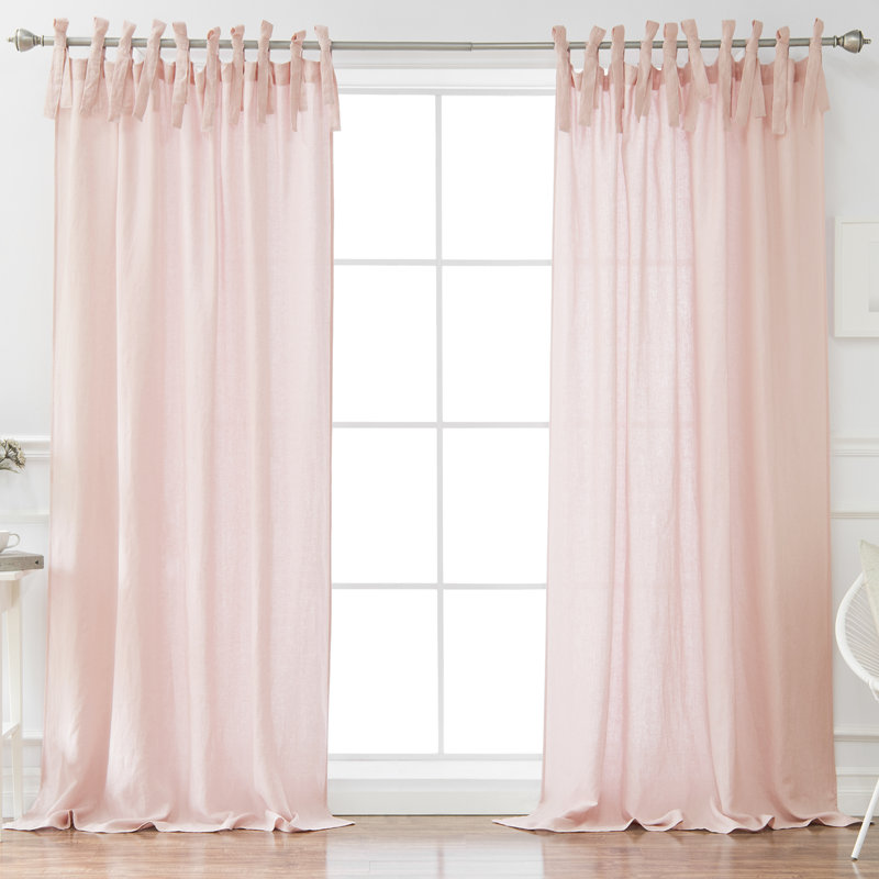 Aard Linen Semi Sheer Single Curtain Panel, Pink, 52" W x 96" L