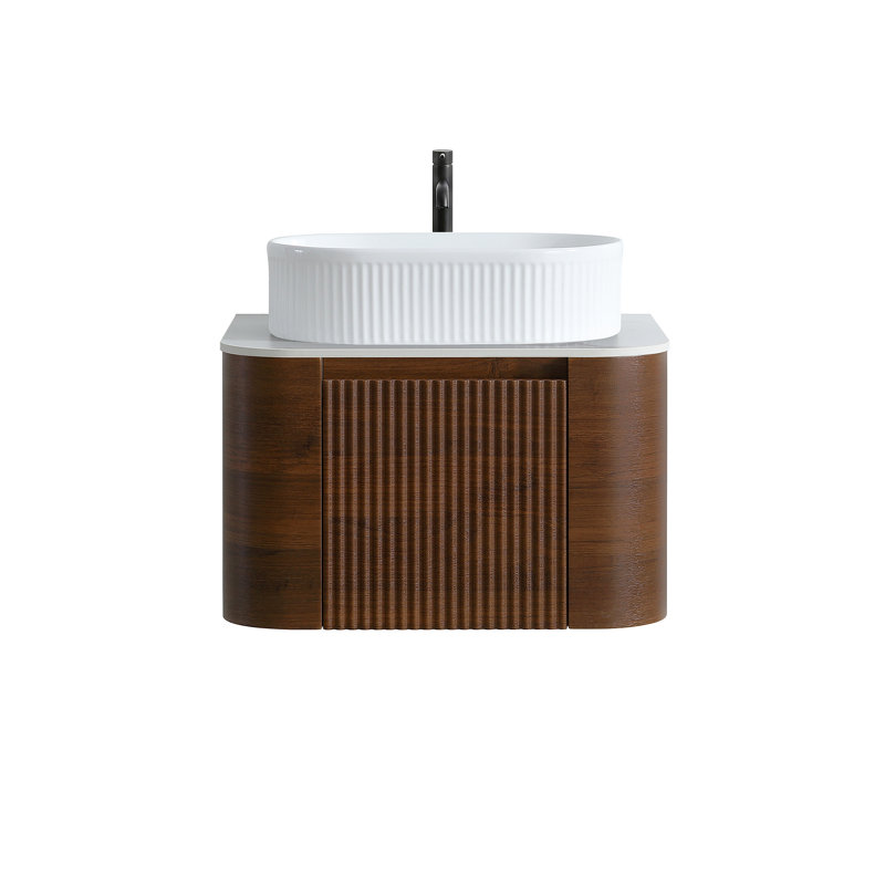 Meuble-lavabo 24 po avec lavabo, armoire murale avec porte-serviettes gratuit, lavabo simple en céramique ovale, sans bonde ni robinet, pré-assemblé