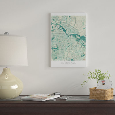 «Amsterdam Vintage Blue Watercolor Urban Blueprint Map», reproduction d'impression sur toile