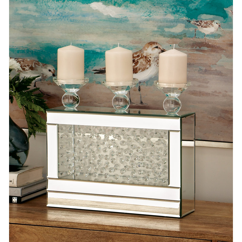 Silver Wood and Glass Candelabra with Mirrored Accents