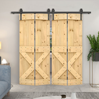84'' Solid Wood Barn Doors without Installation Hardware Kit Bi-Fold Door