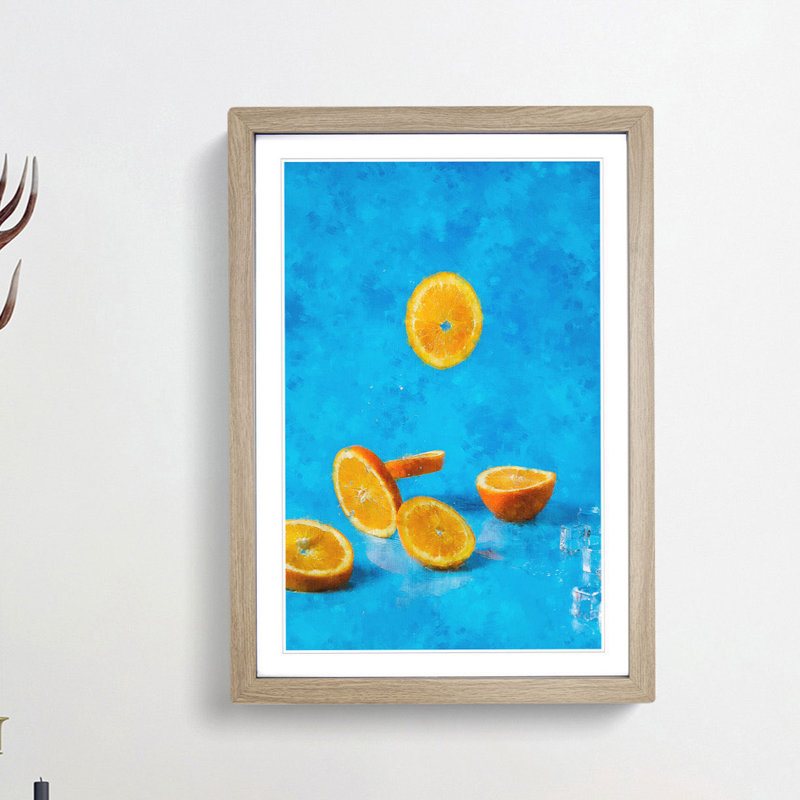 Falling Oranges - Picture Frame Painting Print, 63cm H x 45cm W x 2cm D, Oak Framed