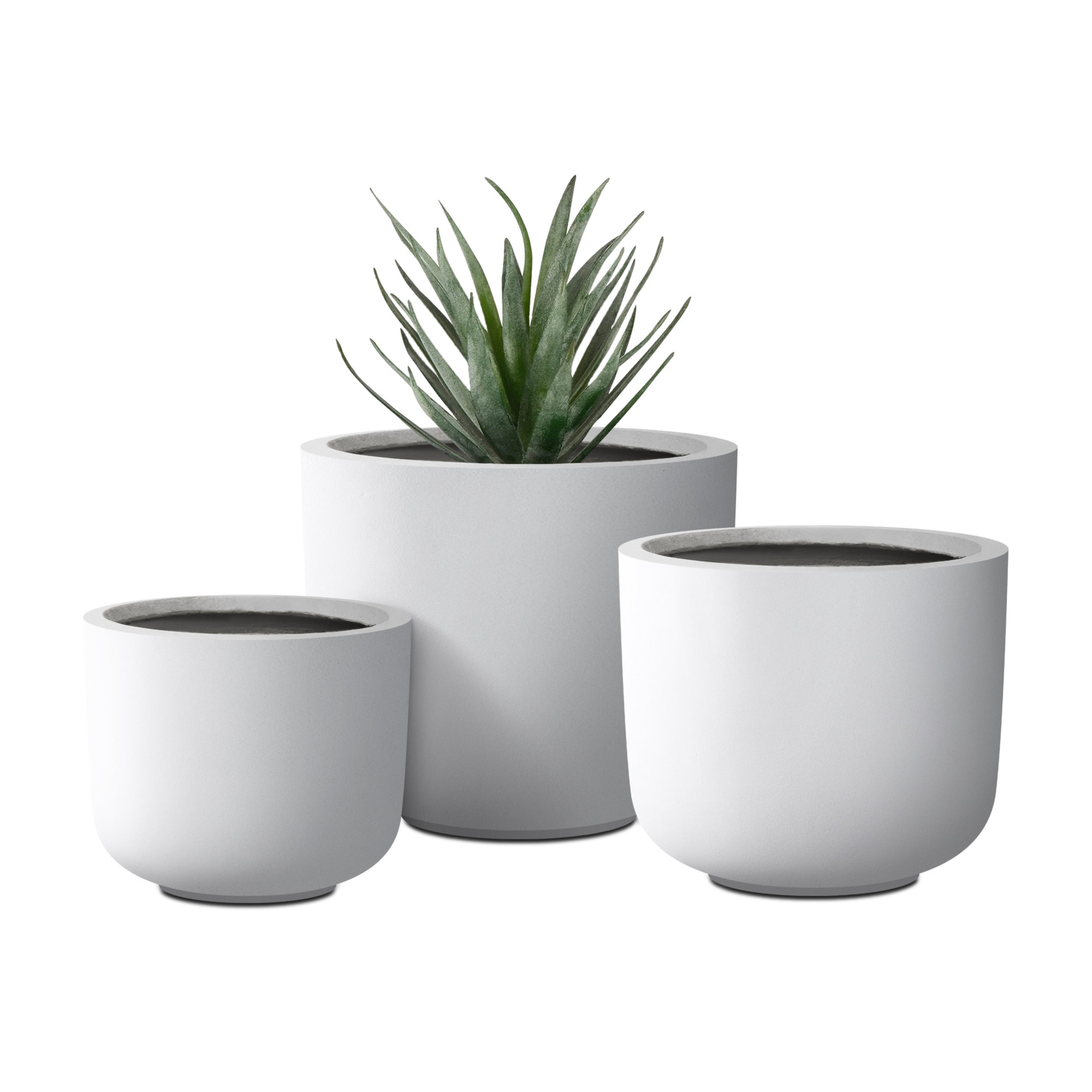 Tali 3 Piece 13.19 in, 11.02 in and 9.06 in L Round Lightweight Concrete and Fiberglass Indoor Outdoor Weather Resistant Planters with Drainage Holes Set