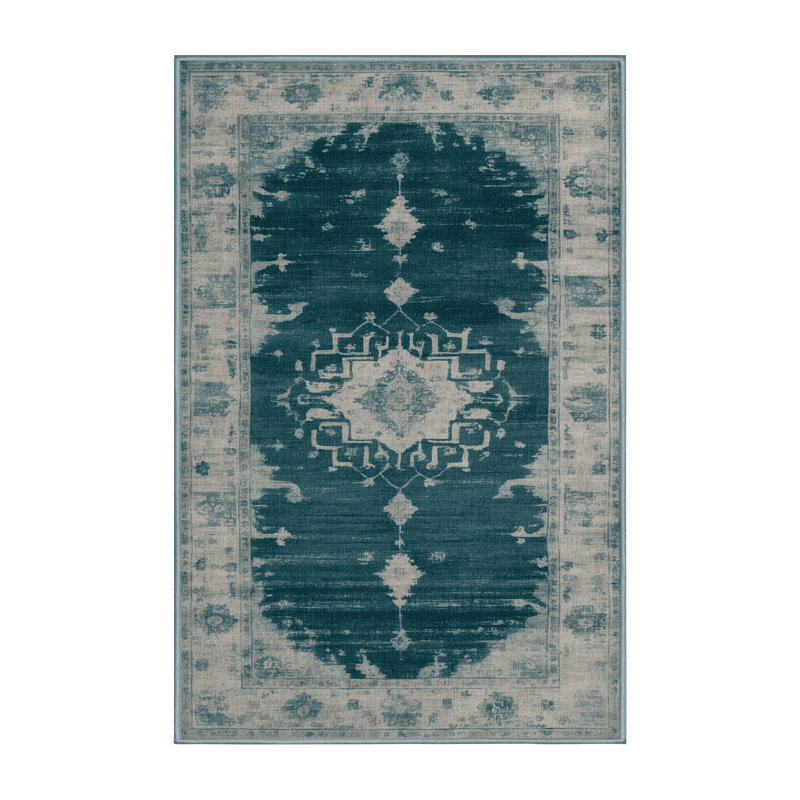 Machine Washable Overdyed Blue Area Rug, Runner 2' x 4'