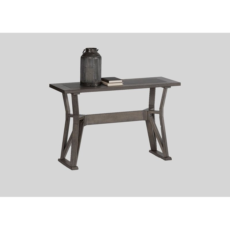 Ash Gray Rectangular Wood Console Table with Slate Insert