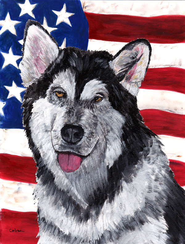 2 côtés en polyester de 2 côtés american drapeau de jardin, Noir / blanc malamute