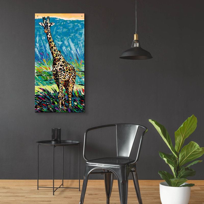 «Regal Giraffe 1» par Carolee Vitaletti, art mural en verre acrylique, H 48 po x l 24 po