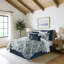 Ensemble de housse de couette standard en coton bleu marine / blanc Provence-60308542