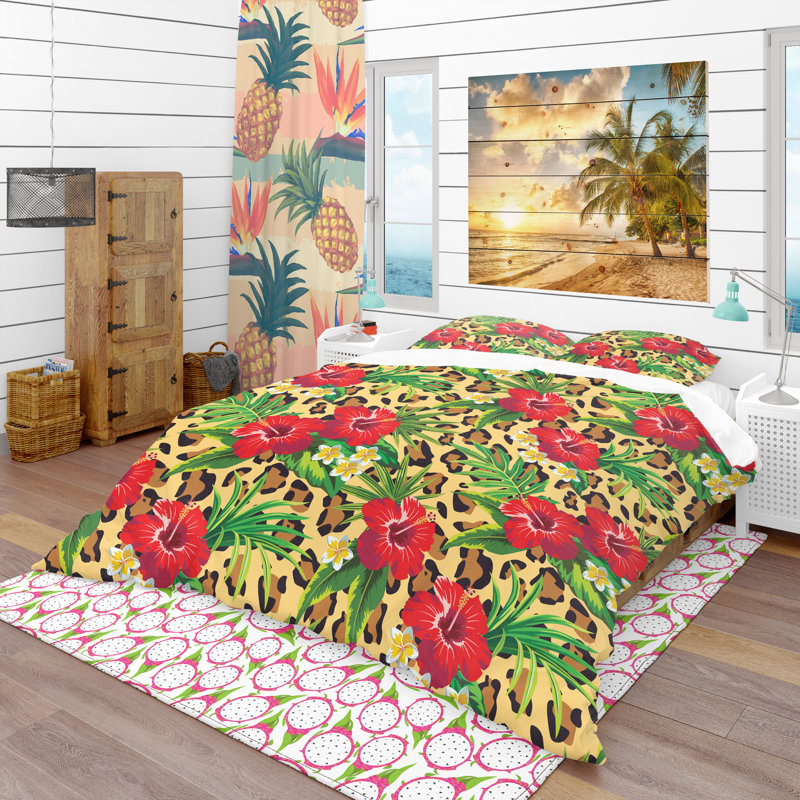 Ensemble de housse de couette tropical, Housse simple + 1 taie décorative