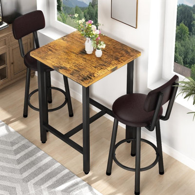 Ensemble de 3 petites tables de bar et chaises, table de bar moderne et tabourets avec table carrée et tabourets en polyuréthane, table basse pour 2 personnes avec repose-pieds et salle à manger pour la maison et la cuisine