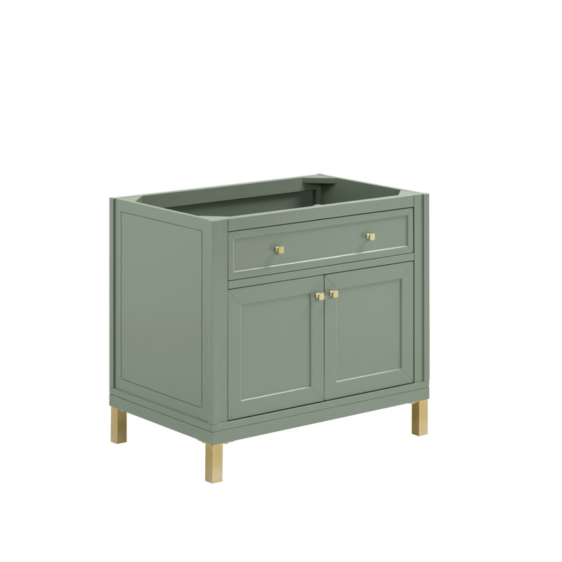 Chicago 36'' W Single Bathroom Vanity Base, Smokey Celadon, Champagne Brass