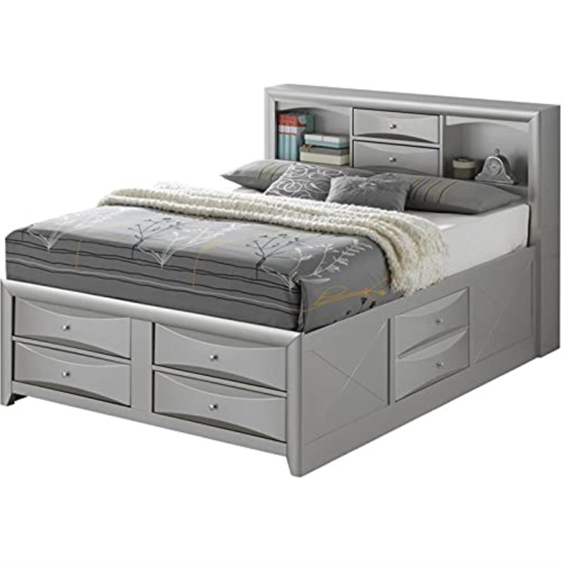 Champetre Bookcase Storage Bed, Full, Silver