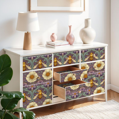 Papier auto-adhésif à peler et coller avec abeille florale de luxe rétro auto-adhésif et amovible 17,7 po x 118 po (45 x 300 cm)