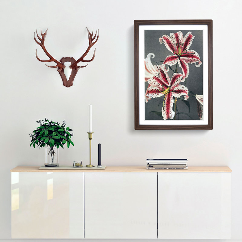 Pink Lily Flowers by Kazumasa Ogawa - Picture Frame Painting Print, 48cm H x 36cm W x 2cm D, Walnut Framed