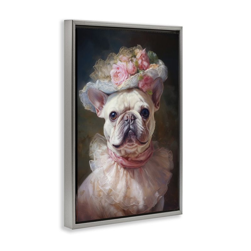 Cadre flottant Victorian French Bulldog, design par Wumples, H 31 po x l 21 po, Cadre flottant gris lustré