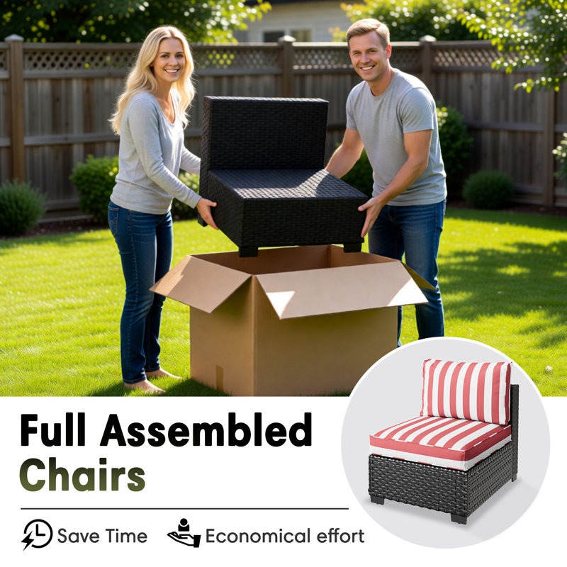 Pre-Assembled Chairs, 4-Person Patio Furniture Set Outdoor Wicker Sectional Conversation Seating Group With Waterproof Furniture Cover