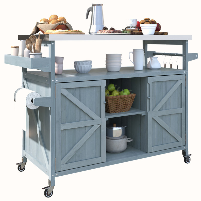 Chariot à roulettes et armoire de rangement, Gris te bleu
