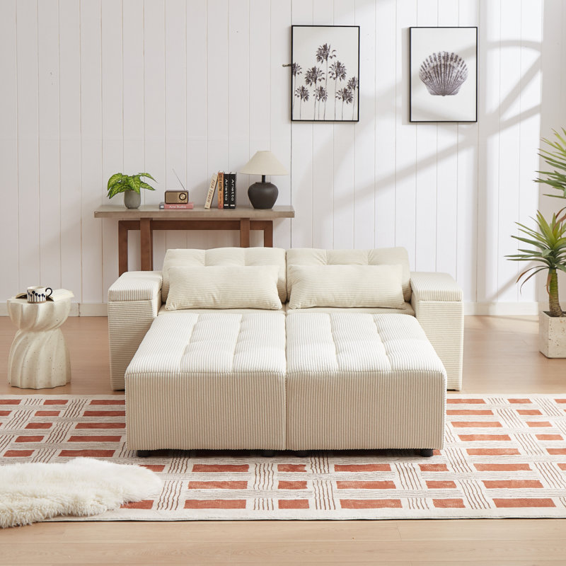 Modern Sofa Convertible 3 1 Sleeper Sofa And Sectional Sofa With 4 Storage Space For Living Room,Corduroy Couch With 4 Pillows,Corduroy