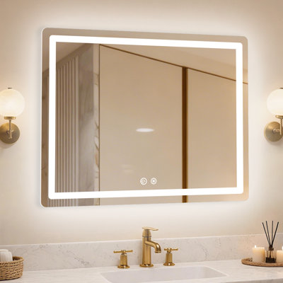 Bathroom Led Rectangular Vanity Mirror, Front and Backlit, 3 Colours, Dimmable, Defog