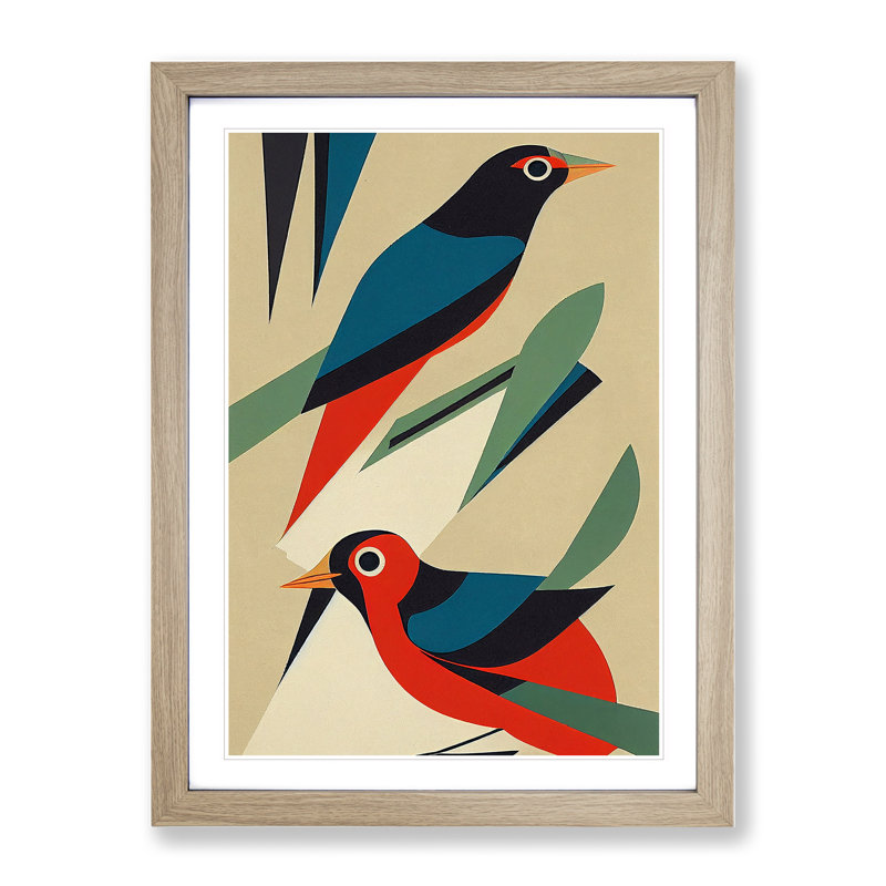 Pair of Birds No.3 Abstract - Wall Art, 48cm H x 36cm W, Oak Framed