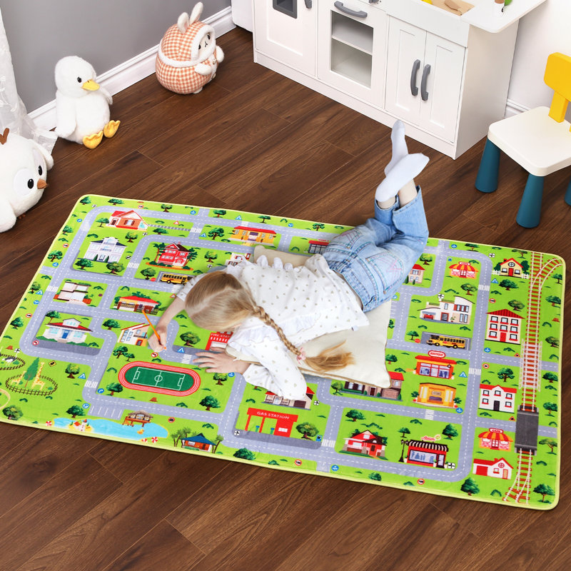 Joli tapis décoratif antidérapant avec tapis vert pour chambre d'enfant, Rectangulaire 3 pi x 5 pi