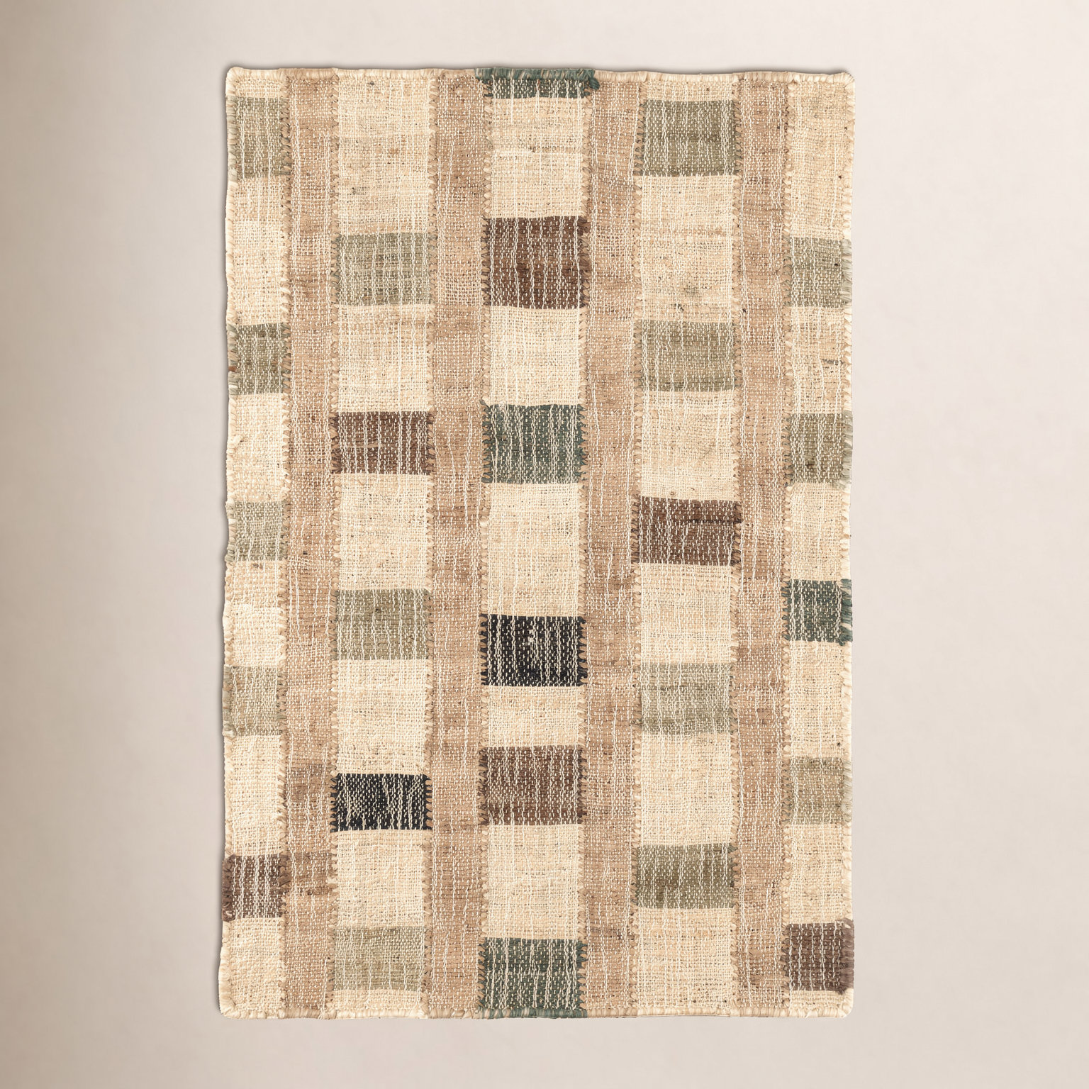 Mosaic Blue Hand-Woven Geometric Jute Rug, Rectangle 5' x 8'