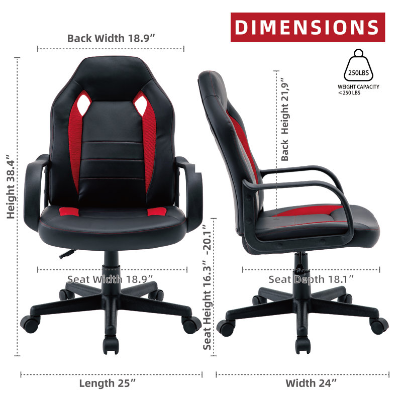 Fauteuil ergonomique pivotant en similicuir, Rouge