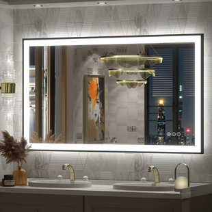 Miroir de salle de bain / de meuble-lavabo avec cadre en verre trempé à DEL certifié Aevar UL avec garantie de 3 ans