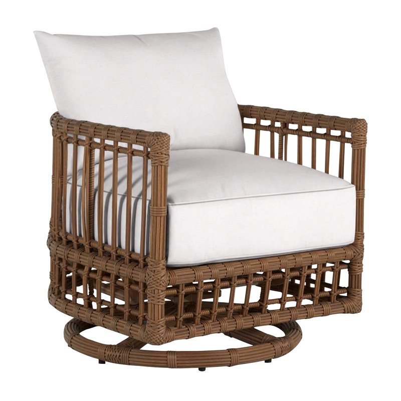Newport Swivel Patio Chair with Cushions, Welt, Linen Snow