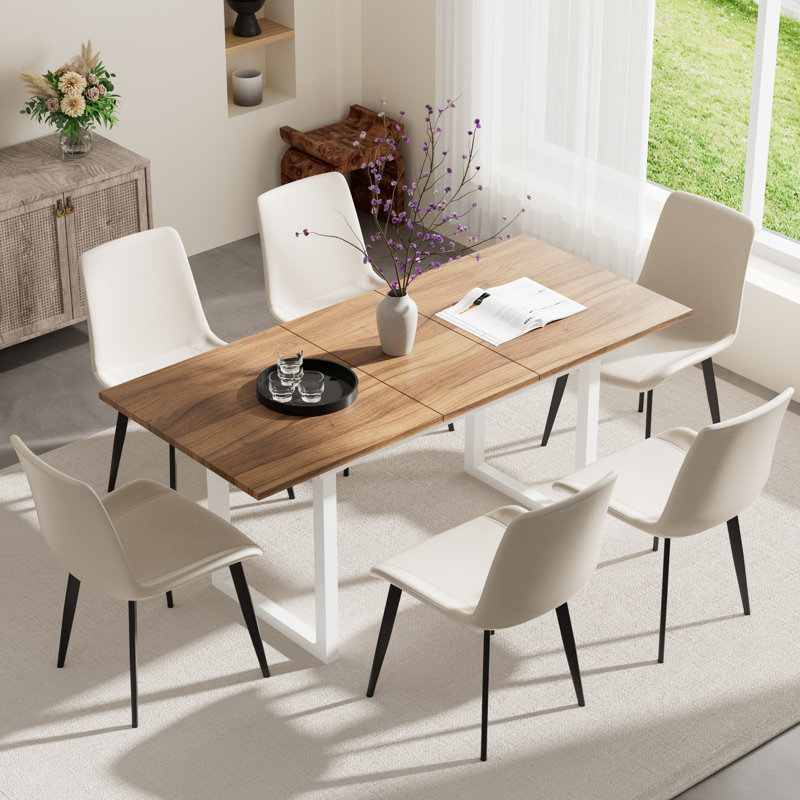 Ensemble de table de salle à manger 70,86 po à rallonge pour 4 à 6 personnes, Ivoire/blanc, Blanc/Noir, 7